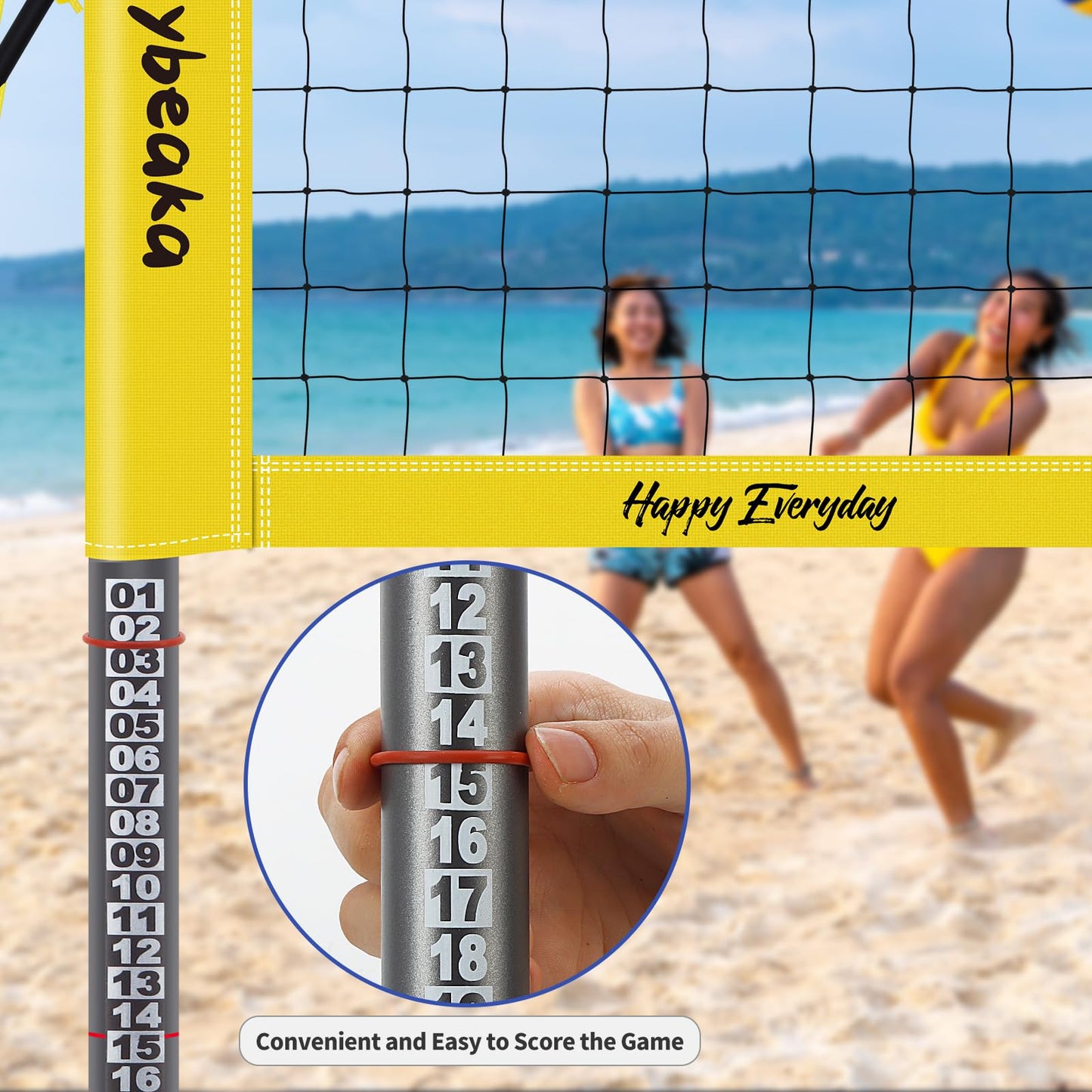 32ft / 20ft Portable Outdoor Volleyball Net Set for Grass Backyard Beach with 1.25" Height Adjustable Steel Poles, 28-ply Durable PE Net, PU Volleyball & Pump, Carry Bag (Yellow, 20ft)