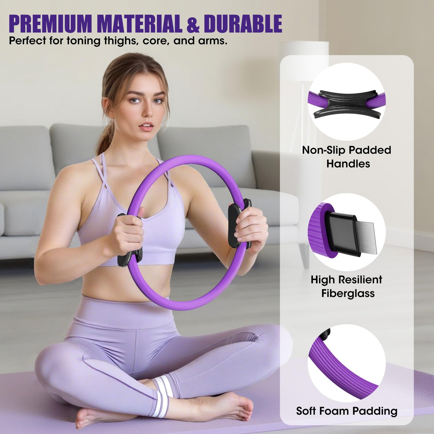 ROSAPOAR Pilates Kit - 14" Pilates Essentials Kit for Women, Pilates Ring Set - Magic Circle with 9'' Yoga Ball for Home Workouts, Toning & Core Sculpting Pilates Equipment - Purple