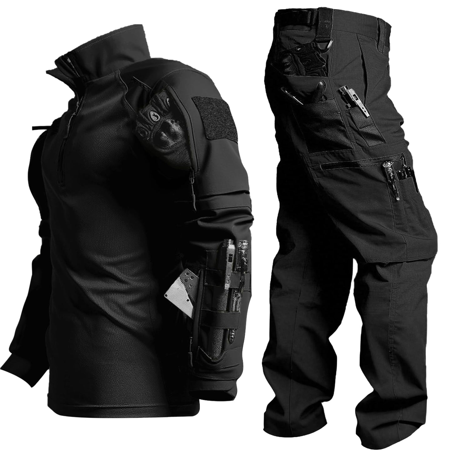 YKS JOOB Mens Tactical Uniform Suit Military Combat Shirt and Pants Set Durable Airsoft Gear for Paintball Hunting Black XL