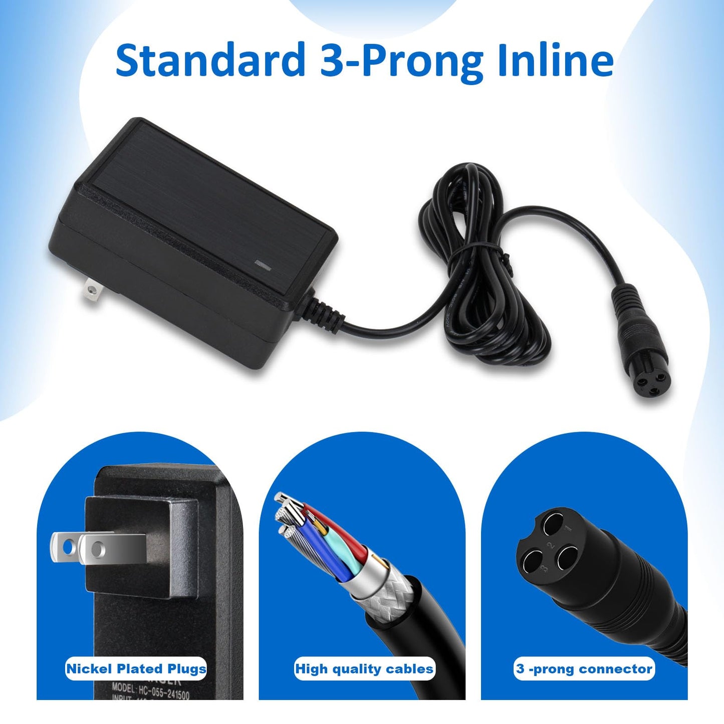 24V Electric Scooter 3-Prong Charger, for MX350 Dirt Bike Charger Scooter, MX400 Dir t Rocket, E300, E200, E100, Dirt Quad, Pocket Mod, Moped, Motorcycle, 24V Scooter Battery Charger
