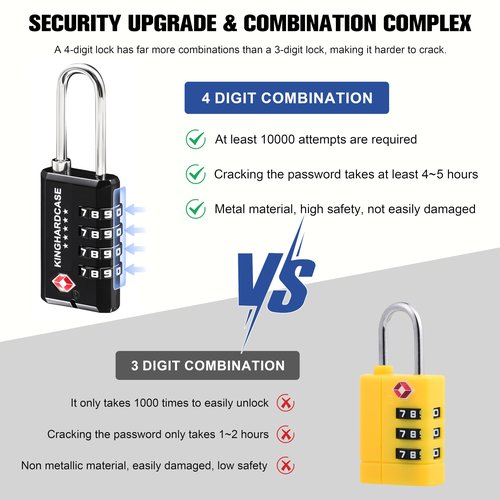 Kinghardcase 2 Pack TSA Approved Gun Locks, 4 Digit Combination Locks for Gun Case, Ammo Box, Rifle Bag, Luggage, Durable Resettable Locks with Long Locking Hook, Zinc Alloy, Travel Security