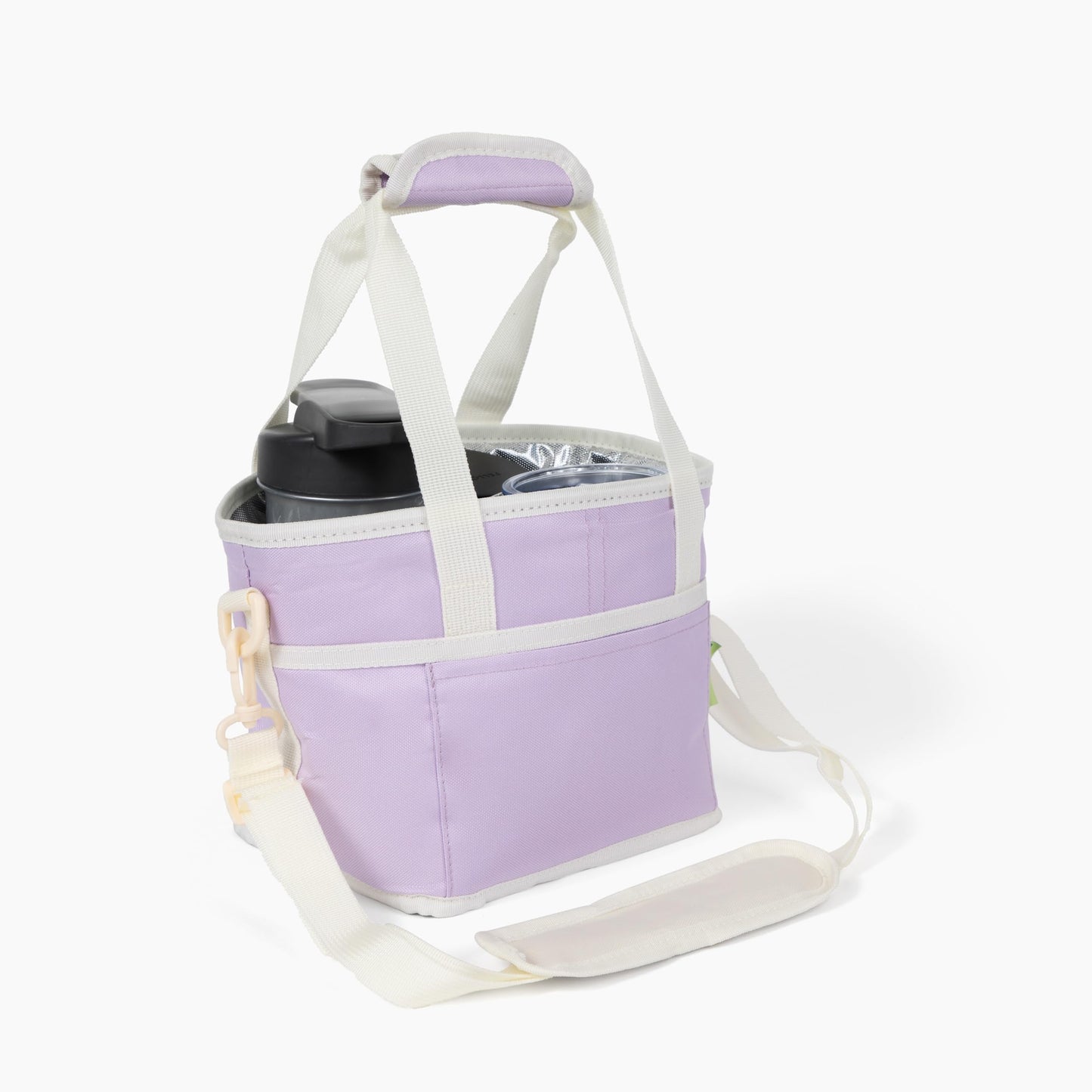 4 Water Bottle Holder with Strap | Family Size 4 Compartment Drink Bag, Multiple Tumbler Carrier Caddy | Adjustable Fits Large & Small Drinks | Hands Free, Won't Tip Over in Car (Lavender)