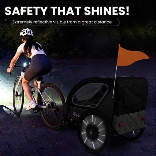Sepnine Kids Bike Trailer, 2 in1 Canopy Carrier Converts to Pushcart Suitable for 1 to 2 Toddlers, Kids, Quick Attach to Bike, Foldable, with 5-Point Harness and Storage Bags