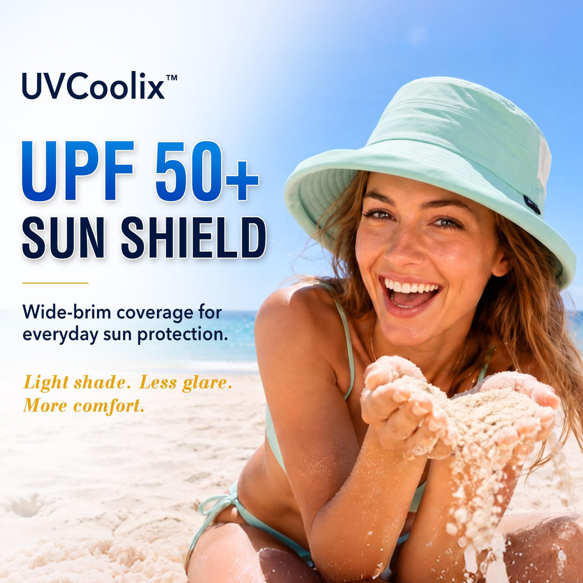 TOP-EX UVCoolix UPF 50+ Wide Brim Ponytail Sun Hat - Black, L/XL