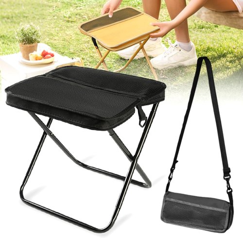 hoehew 2025 New Portable Stool for Mountaineering and Hiking, Lightweight Foldable Stool with Carrying Bag, Outdoor Footstool for Picnic Hiking Fishing (#Black, Large)