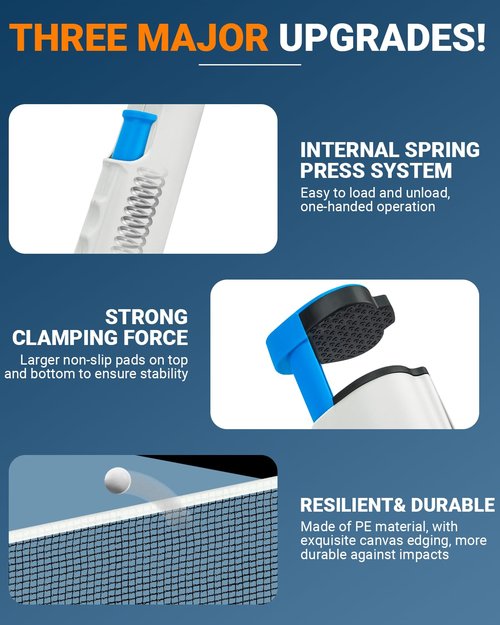 EOTJYAO Retractable Ping Pong Net, Upgrade Table Tennis Net Stands Upright Without Sagging, Ping Pong Net for Any Table, Easy to Use and Portable, Play Indoors & Outdoors, Ping Pong Table Net