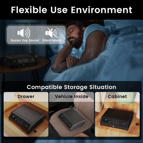 WodPeace Gun Safe for Pistols,Biometric Gun Safe,Fast Access Handgun Lock with Internal Light, Multi-Info Display Screen,Silent Mode,Fingerprint/PIN Code/KEY,Smart Box for Bedside Nightstand Car