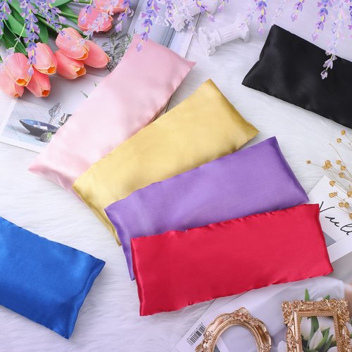 Tudomro 6 Pieces Satin Eye Pillow Case Washable Yoga Eye Pillow Cover Light Weight Removable Cover Yoga Massage Meditation Accessories, 9.8 x 4 Inches, Pillow Not Included