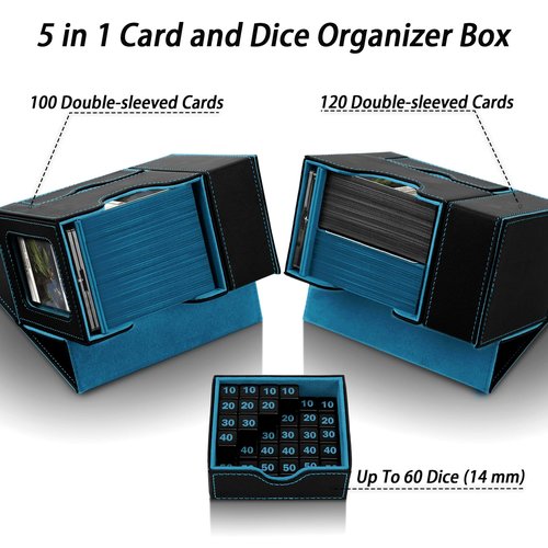 Stepane MTG Commander Deck Box, 5 in 1 Collectible Trading Card Storage Box, MTG Deck Box, Travel Essentials for MTG, PTCG TCG enthusiasts Black/Cyan