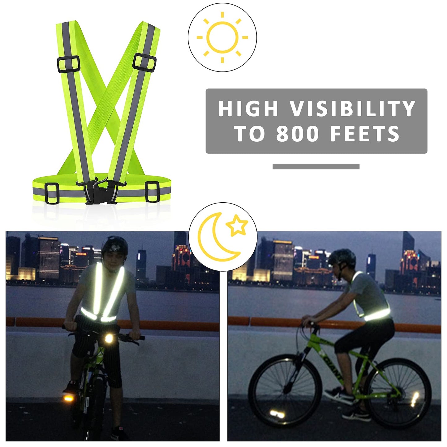 Miushion Reflective Vest - 10 Pack Running Vest Reflector for Night Running, Biking, Walking, Reflective Running Vest with Safety Straps, High Visibility Reflector (Green)