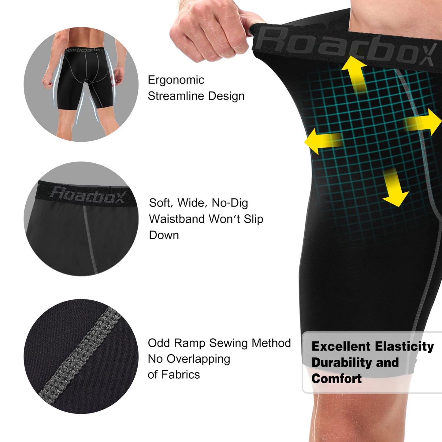 Roadbox Compression Shorts for Men Athletic Workout Underwear Running Gym Spandex Short Sports(Black,Black,Black,L)