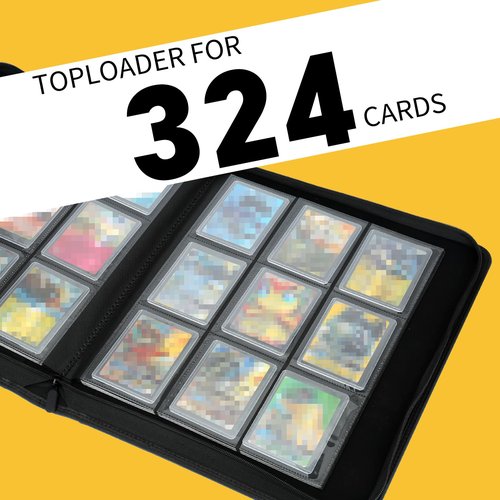 GERMUN Toploader Binder, Holds 324 Toploaders, 9 Pocket Top Loader Binders with Sleeves for 3 x 4'' Toploaders, Double-Sided Pocket Top Loader Storage Binder, Trading Card Binder - Diamond Black
