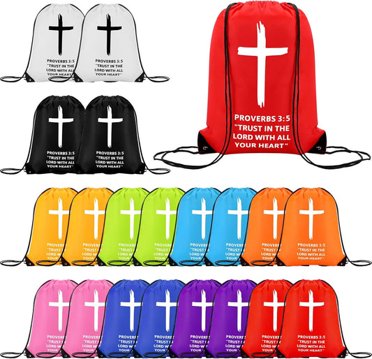 20 Pcs Christian Drawstring Church Bags Religious Drawstring Backpack Bulk Church Gifts Bags With Bible Verse Large Jesus String Bag Sunday School Gifts(Proverbs 3:5)