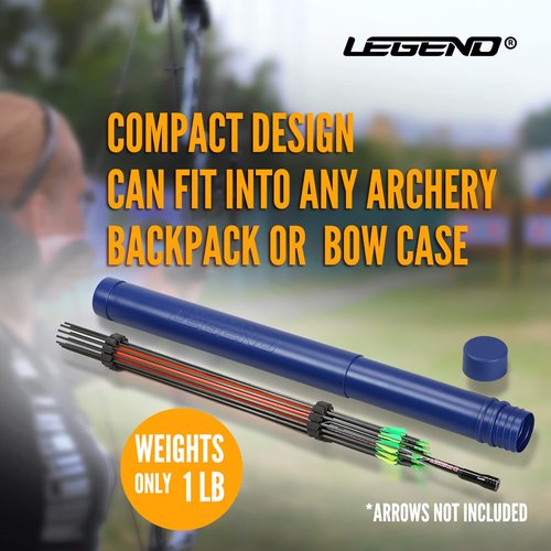 Legend Archery Arrow Tube Case - Adjustable & Extendable Arrow Holder for Hunting, Target Shooting - Protective EVA Foam Arrow Separators Included Archery Storage for 12 Carbon Arrows - Blue