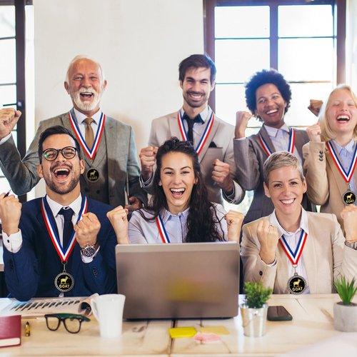 Ferreve 16 Pcs Greatest of All Time Champ Medal with Neck Ribbon Goat Pendant Medal Award Funny Recognition Football MVP Necklace Fantasy Sports Award for Tournament League Champion