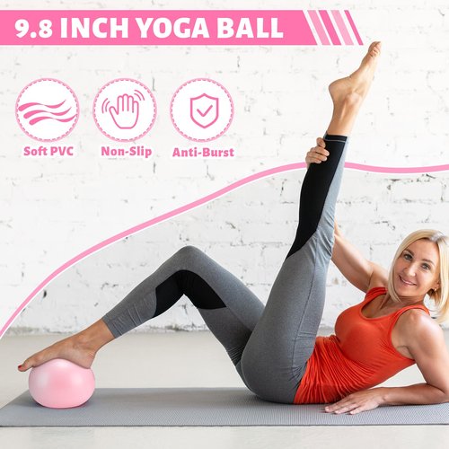 RoundFunny Pilates Ring Circle Set 18 Pcs Exercise Equipment Accessories for Women Workouts Pilates Ball Stretching Strap Magic Circle Yoga Ring Gym Back Bag Resistance Band Anti Slip Socks(Pink)