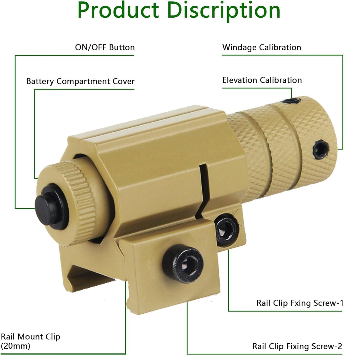 KASENTE Red Laser Beam Sight with 21mm Picatinny Weaver Rail Mount for Airsoft Gun Pistol Rifle