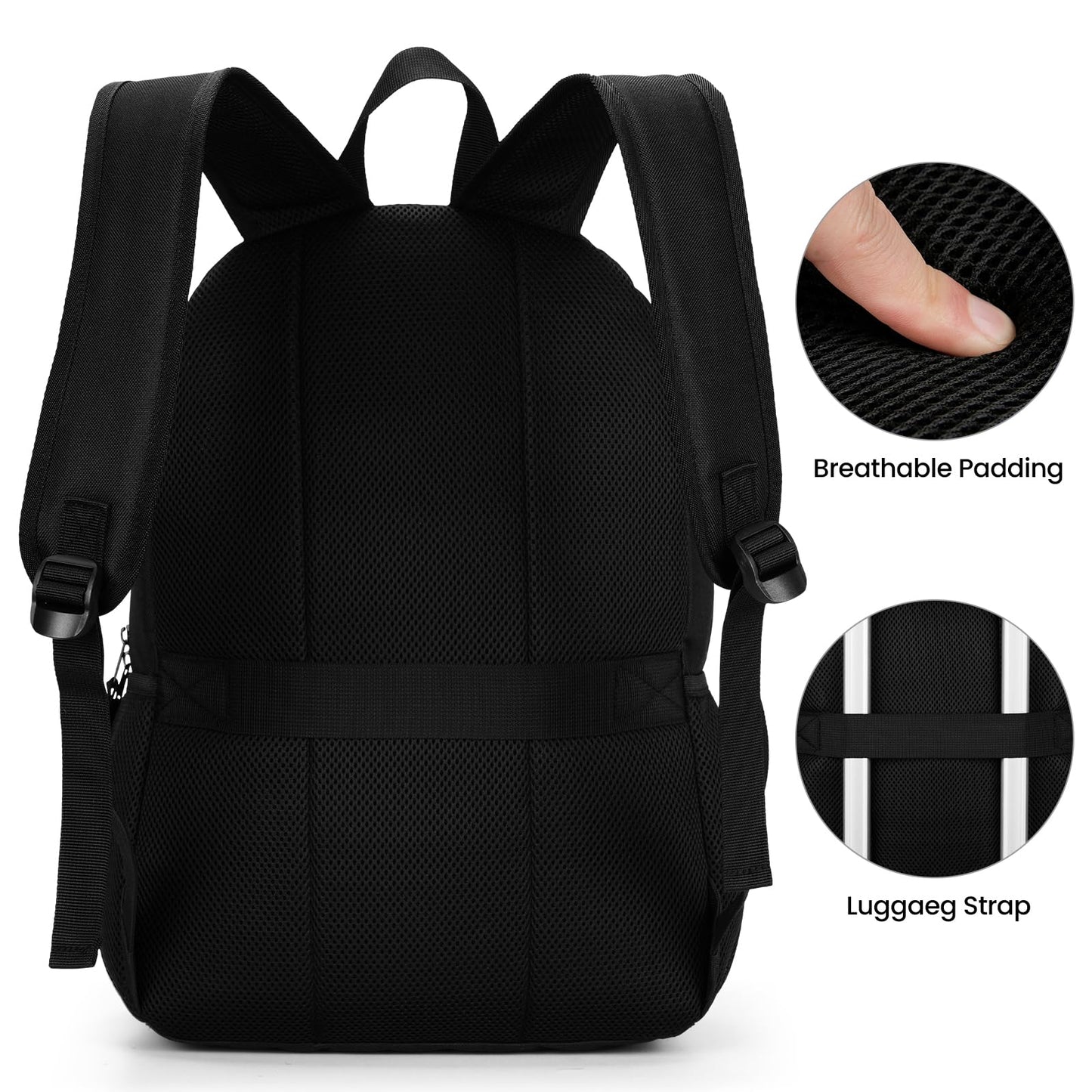 BIKROD Black Backpack for Men and Women, Backpack for School Teens Boys and Girls, Lightweight Casual High School Bookbag, Daily-use Travel Laptop Backpack Fits 15.6 Inch Notebook