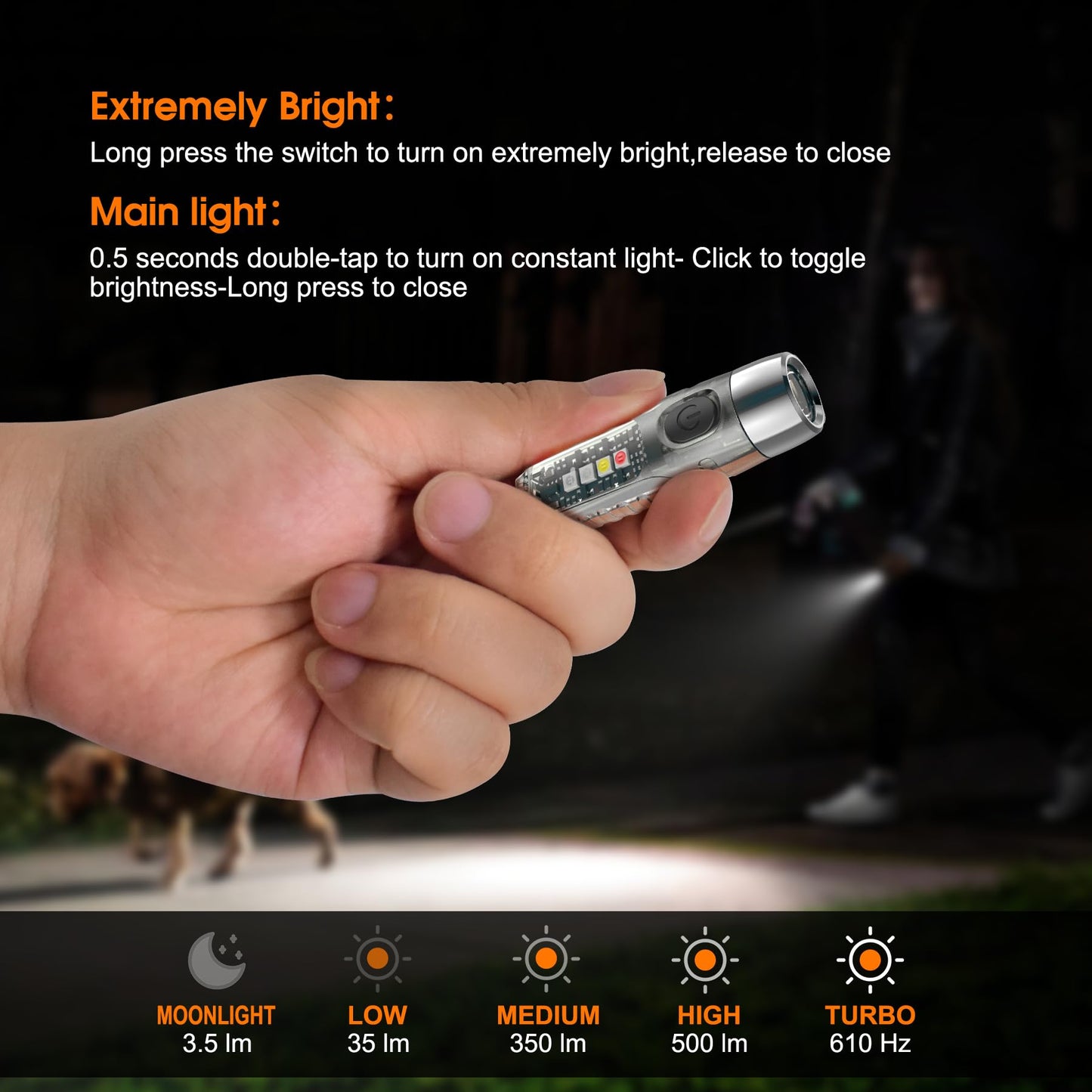 TUNENGE S12Plus Keychain Flashlight，610 High Lumen EDC Pocket Flashlight,USB C Rechargeable Mini LED Flashlight,Small Flashlight,for Camping, Outdoor,Emergency(Fluorescent White)