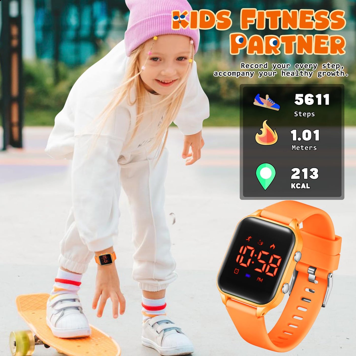 Timever Kids Digital Watches for Boys Girls, Sports Watch with Fitness Tracker, Pedometer, Alarm Clocks, Stopwatch, No App Needed Waterproof Kids Watch, Gift for Teens Student Girls Boys Ages 5-14
