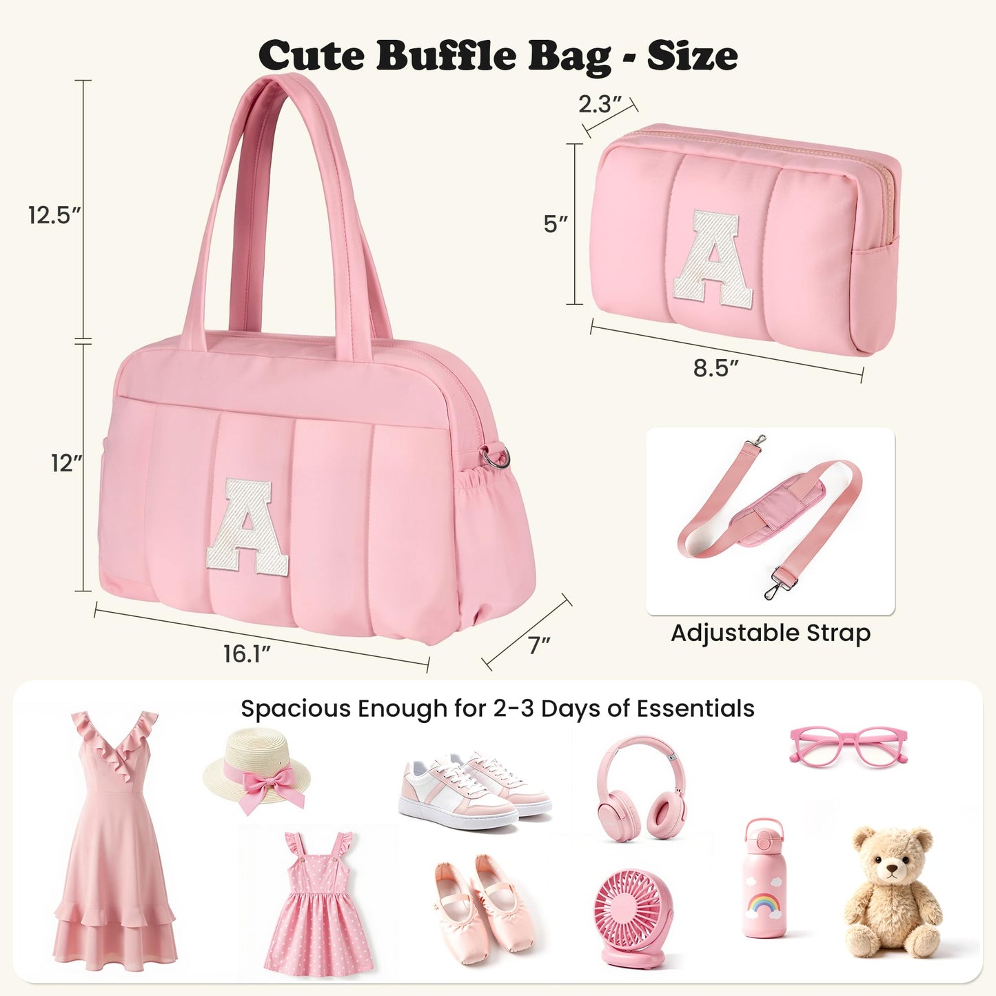 Vogewood Duffle Bag for Travel, Weekender Bags for Women-Gifts for Women Birthday, Initial Overnight Bag with Wet Pocket-Travel Bags with Makeup Pouch-Birthday Gifts for Kid/Girl/Teen-Dance Bags