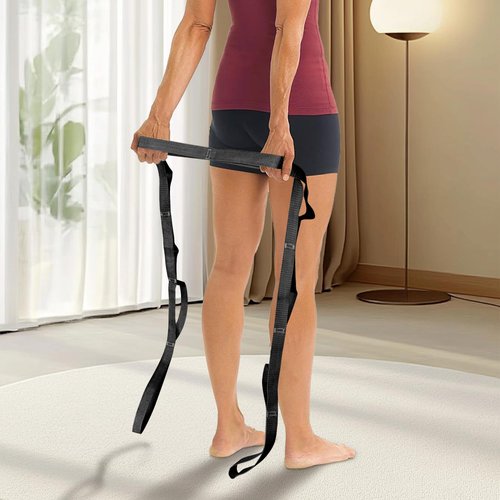 Stretching Strap Yoga Strap Physical Therapy for Home Workout, Exercise, Pilates and Gymnastics, 10 Loops Non-Elastic Stretch Bands with Aesthetic Packaging for Women Men - Black