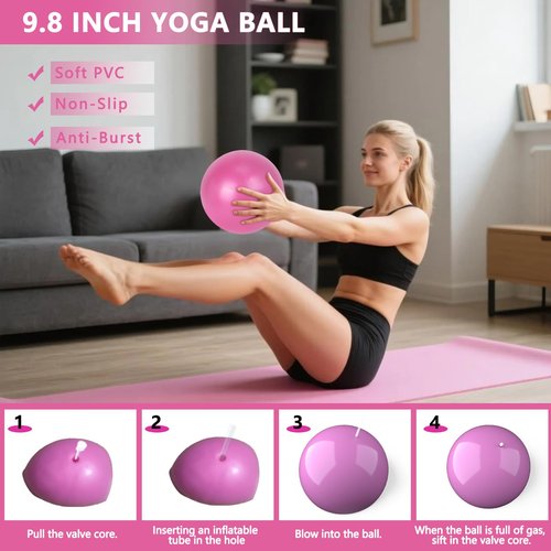 KABCON Pilates Ring Essentials Set for Women with 9.8” Exercise Ball,Elastic Bands, Yoga Socks, Carrying Bag, 13-Pcs Home Workout Set