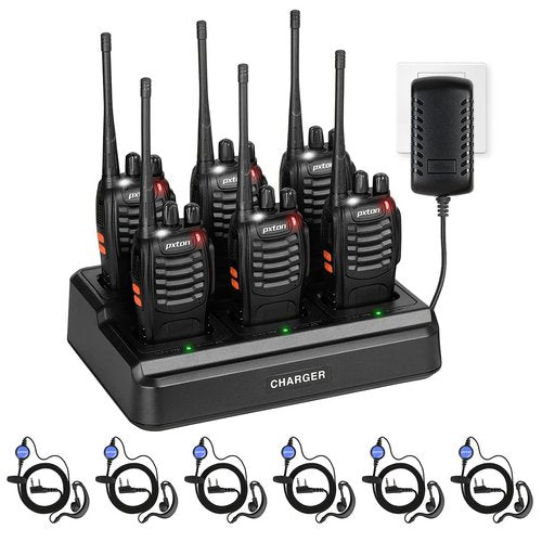 pxton walkie talkies for Adults Long Range with Upgraded Earpiece,radios walkie talkies Rechargeable Portable Two Way Radios with 6 Way Multi Gang Charger and Li-ion Battery (6 Pack)