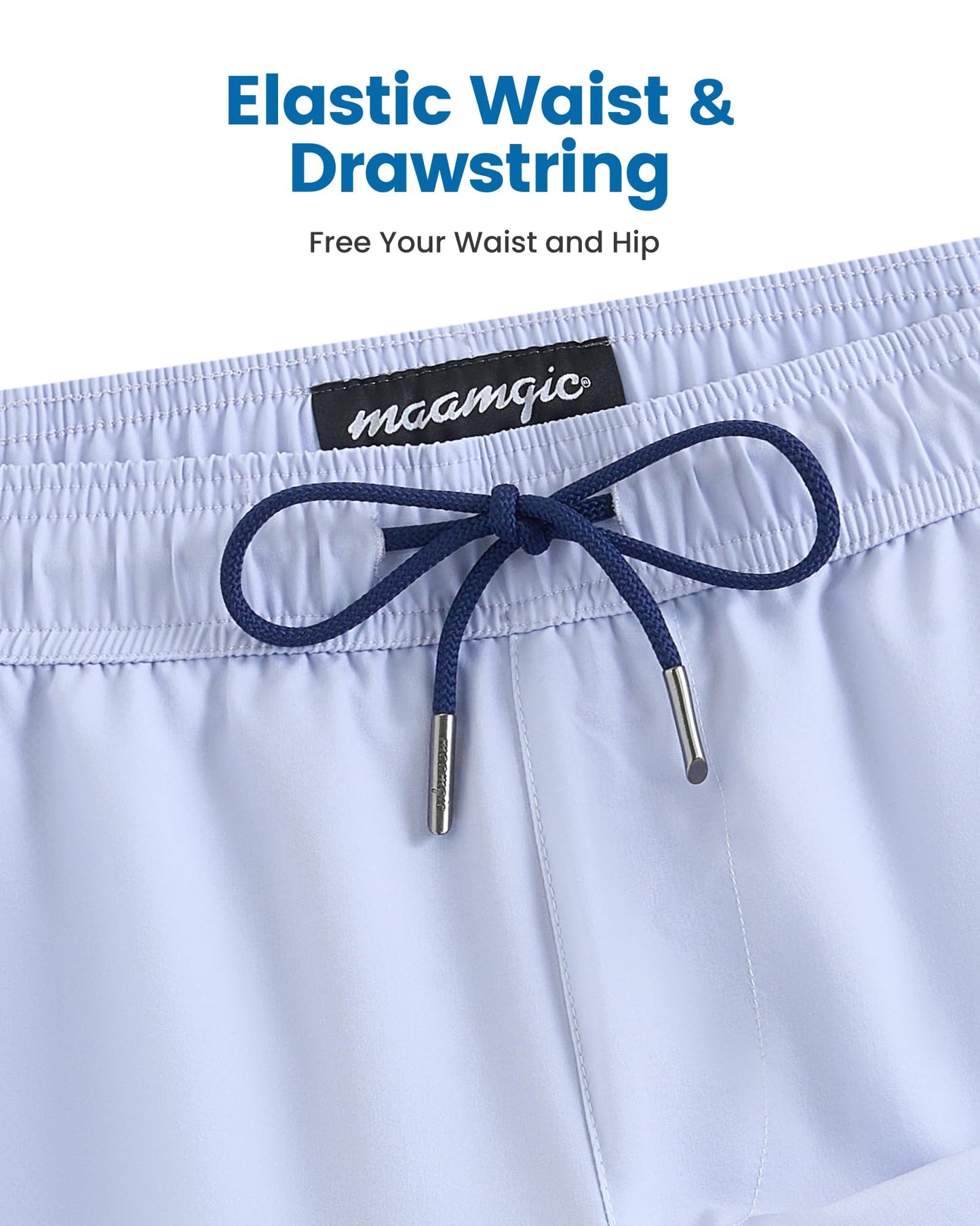 maamgic Mens Swim Trunks with Compression Liner 5 Inch, Quick Dry Bathing Suit with Zipper Pockets, Stretch No-Chafing Swim Shorts, Mist Blue X-Large