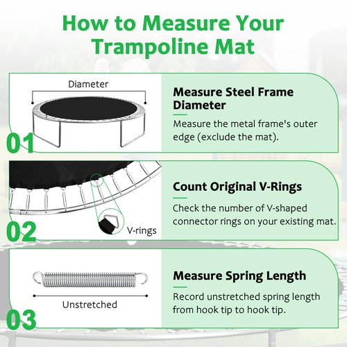 CIDNN Replacement Trampoline Mat, Heavy-Duty, UV-Resistant & Durable Bounce Pad for 15 ft Round Trampolines - Perfect for Safe & Fun Jumping (Fits 96 V-Hooks, 7" Springs, Spring Not Included)