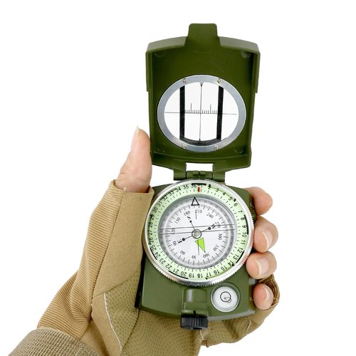 American Style Professional Military Compass, Metal with Lens Magnification - Waterproof, Shockproof & Night-Glow Dial for Outdoor, Camping, Hiking Survival Gear (Army Green)