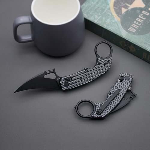 A Ameight MK2 Folding Knife 2.99" Black PVD 14C28N Blade Dark Grey PVD Aluminum Handle With Titanium Pocket Clip Camping Hiking Pocket Knife AME507BDG