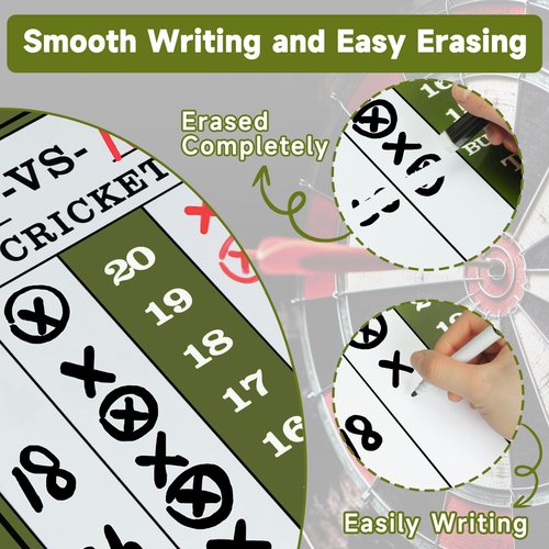 Paxiko Darts Scoreboard - Dry Erase Dart Scoreboard for 301, 501 and Cricket Games - Come with Darts Scorebook & 2 Pens (Dark-Green)