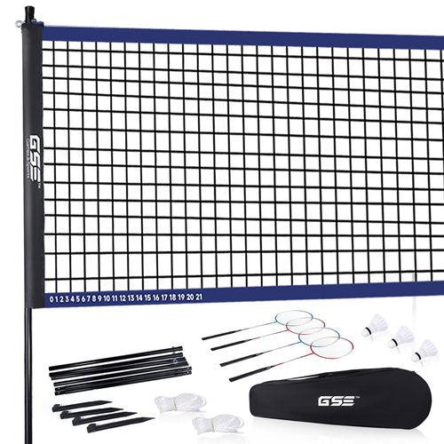 GSE Recreational Badminton Complete Set, Sports Outdoor Net Game Set Including 20'*2' Portable Badminton Net +4 Badminton Rackets+ 3 Shuttlecocks for 2-on-2 Games