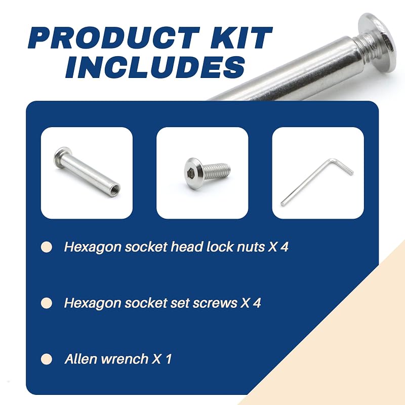 Top Connector Bracket Mounting Bolt 4 Pack - 304 Stainless, Hex Wrench Included, Bennington SS Bimini Compatible