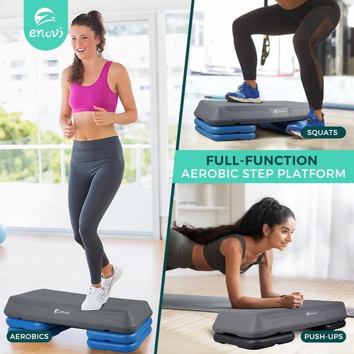 Enovi Exercise Step Aerobic Step Platform, Exercise Step Platform, Step Up Exercise Platform, Obsidian