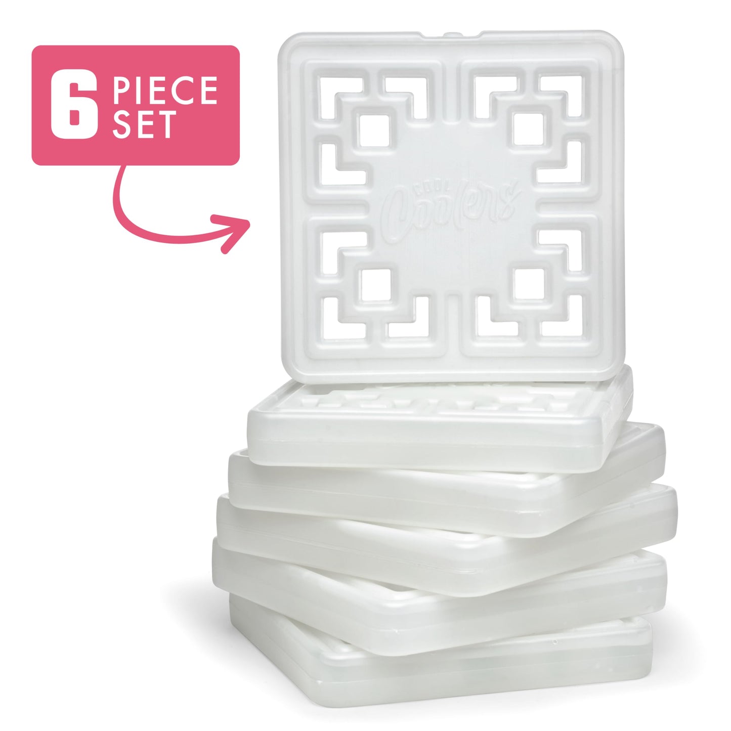 Cool Coolers Large Fashion Ice by Fit & Fresh, 6pk Ice Blocks for Lunchboxes, Quick Freeze, Space Saving, Stylish Reusable Freezer Packs for Coolers, Pearl White