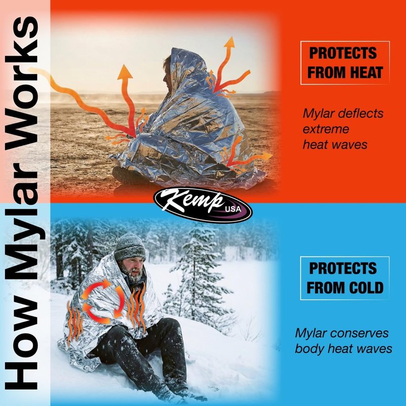 Kemp USA Emergency Mylar Blanket Pack of 25 Lightweight Thermal Reflective Survival Blanket First Aid Disaster Preparedness Camping Vehicle Bug Out Bag Emergency Supply Gear