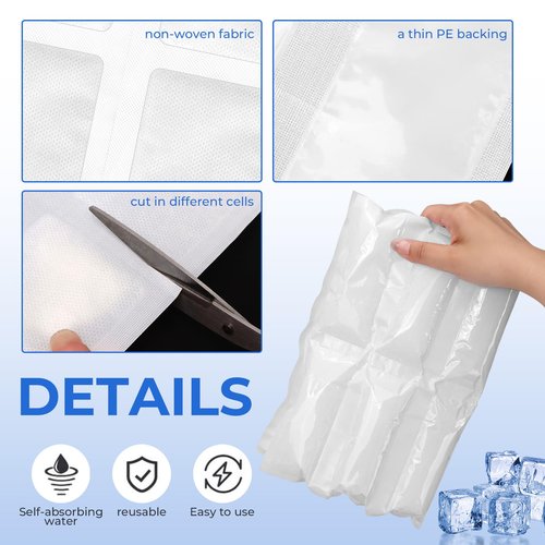 WYKOO 10Packs Ice Pack Sheets for Coolers, Self-Absorbing Ice Pack, Reusable Dry Ice Pack, Flexible Ice Pack Sheets, Lunch Bag Freezer Packs, Ice Mat Cube Sheets for Food Fresh and Beverages Cold
