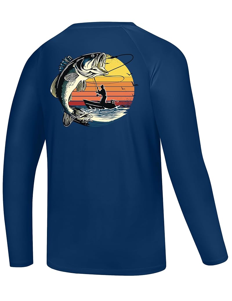 FISHEAL Men’s UPF 50+ Rash Guard Long Sleeve Fishing Shirt - Lightweight Quick Dry, 01-bass