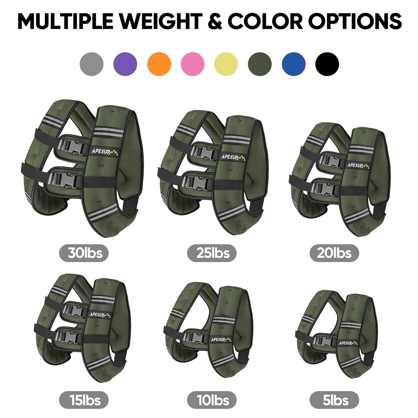 APEXUP 15lbs Weighted Vest Men Women, Weight Vest for Women Workout Equipment for Strength Training Running (Green)