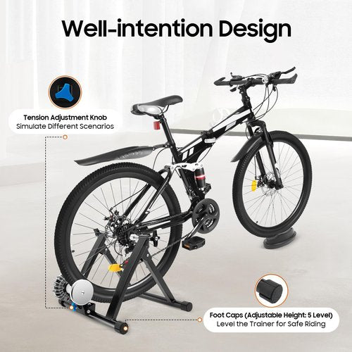 Xuwaw Fluid Bike Trainer - Heavy-Duty 330lbs Capacity Indoor Cycling Trainer for 26"-29"/700C Wheels, 5-Level Silent Resistance, Foldable w/Quick Release & Wheel Riser Block (Triangular Stable Base)