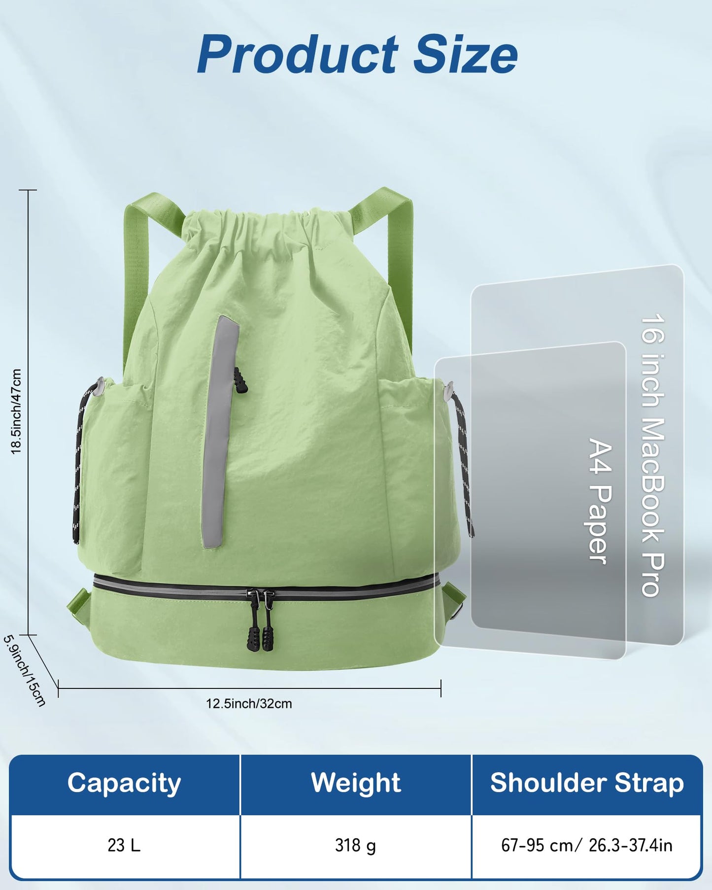 JELUTAR Drawstring Backpack for Men Women Water-Resistant Gym Bag with Shoe Compartment Lightweight String Sport Sackpack for Basketball Soccer Swimming and Travel, Green