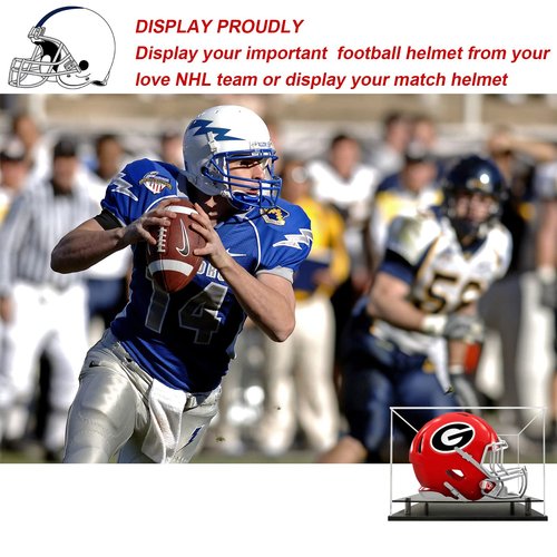 Football Helmet Display case Full Size,Self-Assembly Acrylic Helmet Display Case with Black Protection Holder Base,UV Protection Clear Sports Memorabilia Showcase for Basketball Sneakers