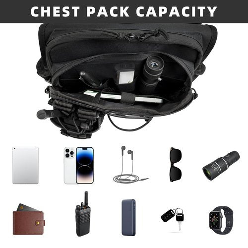 Outdoor Sports Bag for Men with Phone Holder, Breathable Running Pack Fits Most Pistols, EDC Travel Running Vest Pouch, Tactical Chest Bag with Removable Radio Pouch Holster for Workout and Patrol