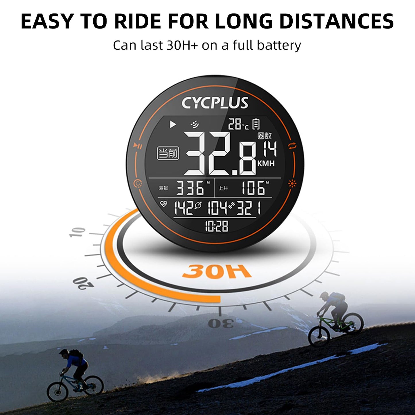 ROCKBROS Bike Computer Wireless GPS Accurate Bike Speedometer with Bluetooth Mini Cycling Computer IPX6 Waterproof ANT+ Bicycle Odometer with Automatic Backlight 2.5" LCD Screen and Larger Battery