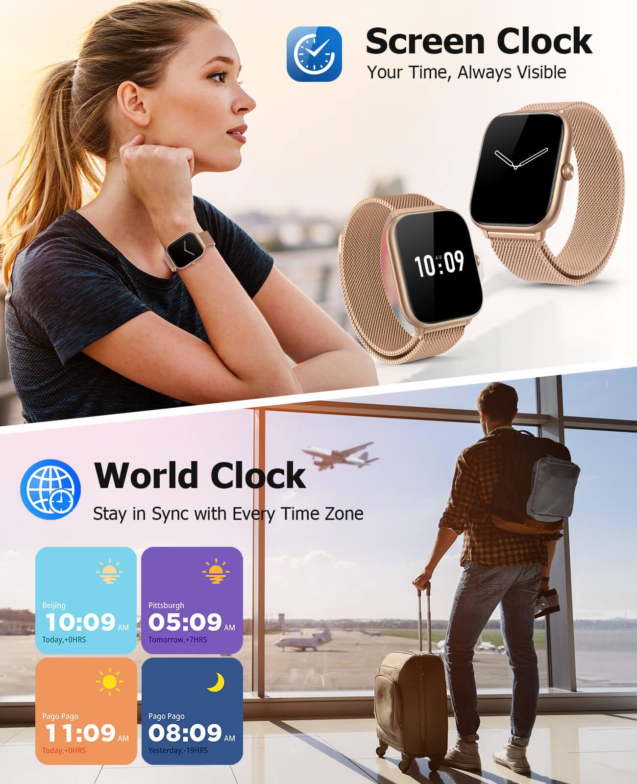 Smart Watch for Women with Blood Pressure Monitor, 2.06" AMOLED Display, IP68 Waterproof Fitness Tracker, 118 Sports Modes, Heart Rate/SpO2/Sleep Monitor, Gift for Her, Compatible with Android iPhone