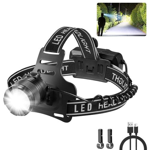 Staaricc Rechargeable Headlamp 1Pack, Bright Head Lamp, 90° Head Lights for Forehead, Adjustable Focus Headlight, 3Mode LED Headlamp, Waterproof Headlamps for Adults Camping Essentials Gear Hard Hat