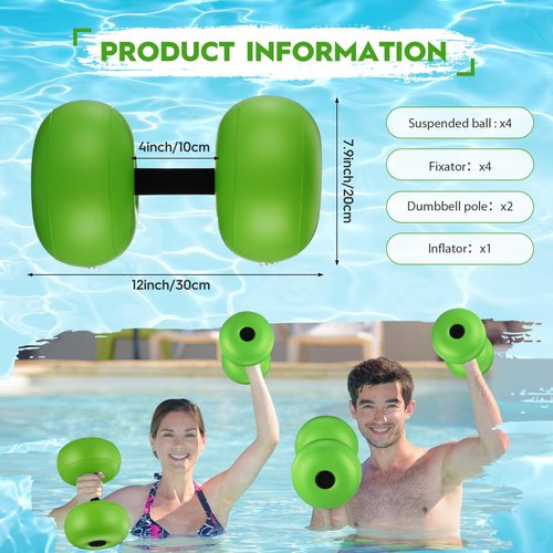 RoundFunny 5 Pcs Water Workout Combo Set Includes PVC Water Dumbbell Weight Swimming Float Belt Soft Padded for Aerobics, Pool Fitness, Exercise(Green,Classic Style)