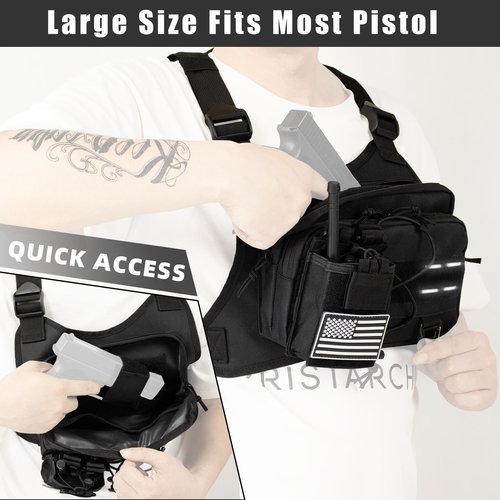 Outdoor Sports Bag for Men with Phone Holder, Breathable Running Pack Fits Most Pistols, EDC Travel Running Vest Pouch, Tactical Chest Bag with Removable Radio Pouch Holster for Workout and Patrol